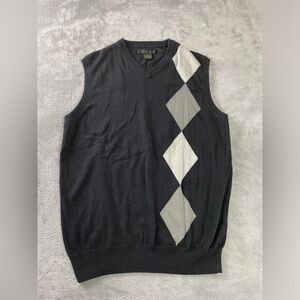 Men’s Black Gray Argyle Sweater Vest Size Medium Axist Cotton Acrylic